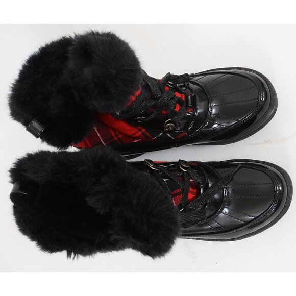Anne Klein Gayla Red Plaid Faux Fur Mid-Calf Fabric Snow Boot Women's Size 5.5 - Picture 3 of 12